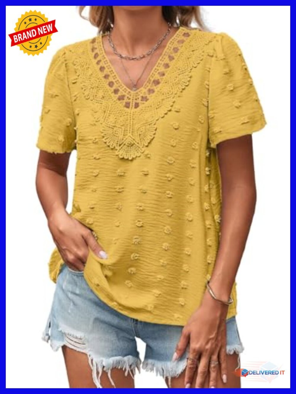 Falechay Boho Swiss Dot Blouse Flowy V Neck Tunic